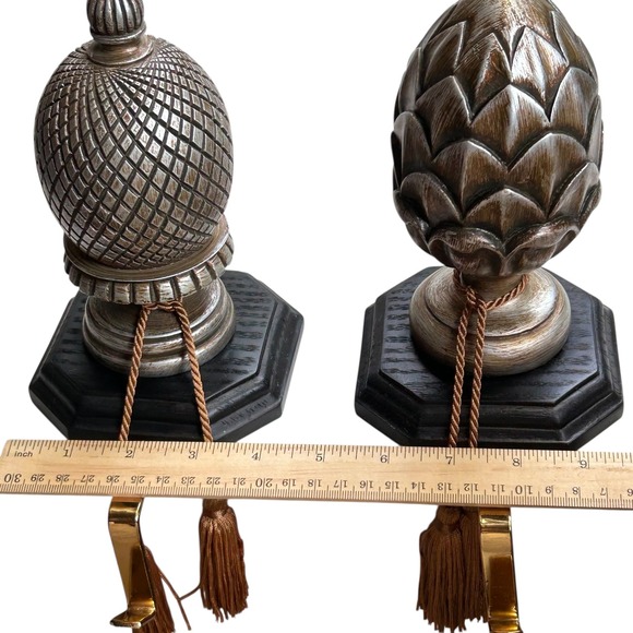 Stocking Holders Artichoke Pineapple Finial Elegant Silver/Gold/Bronze Set of 2 - Picture 16 of 16